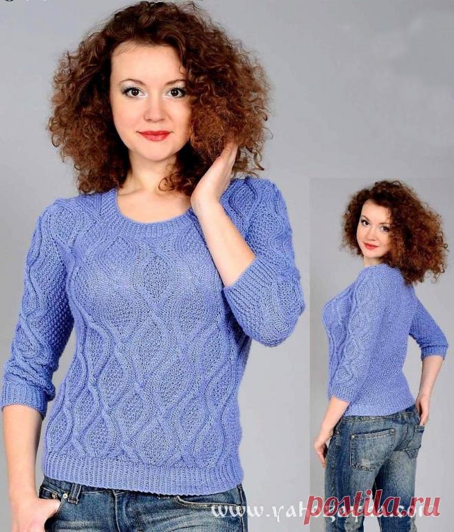 Джемпер с узором ромбы спицами. Вязаный спицами женский джемпер схемы.