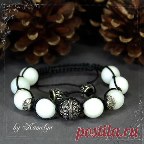 Купить Браслет Шамбала Shamballa &quot;Белый нефрит&quot; - натуральные камни, серебро 925 пробы