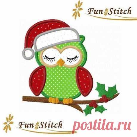 Christmas owl applique machine embroidery design