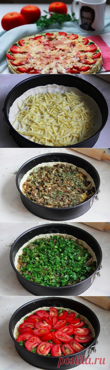 Киш с грибами и помидорами