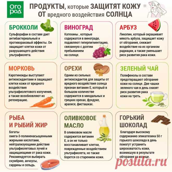 Продукты которые защитят кожу от вредного воздействия солнца
