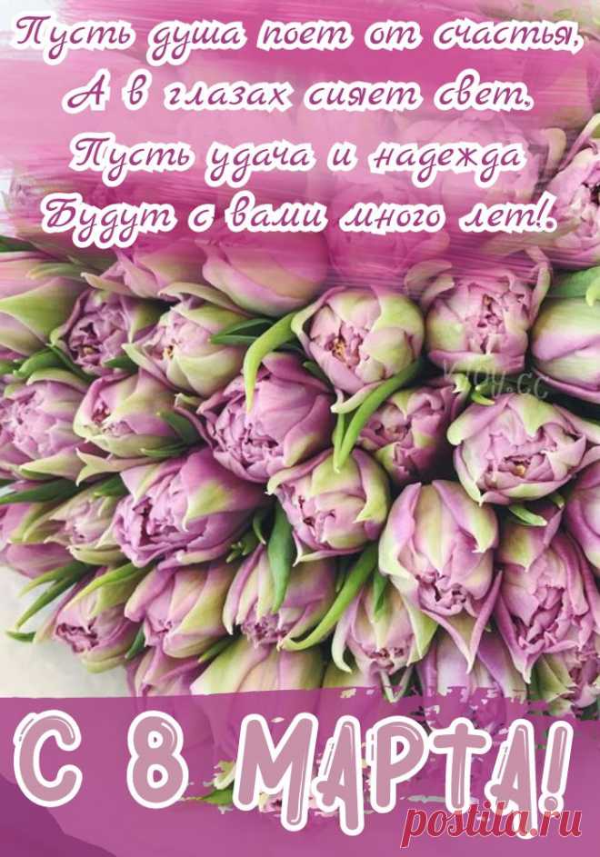 8 Марта пусть удачу принесет
И настроение на всю весну вперед.
Желаю жить в достатке и гармонии,
Тепла, большого счастья и здоровья.
открытки с 8 марта красивые с цветами и пожеланиями