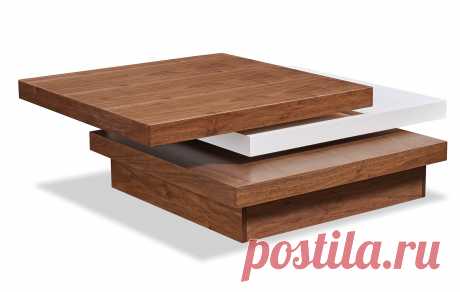 Стол журнальный Unity, орех/белый Оригинальная и функциональная деталь интерьера - журнальный столик из нескольких квадратных элементов. Две крайние части шпонированы орехом. Внутренняя часть - ...