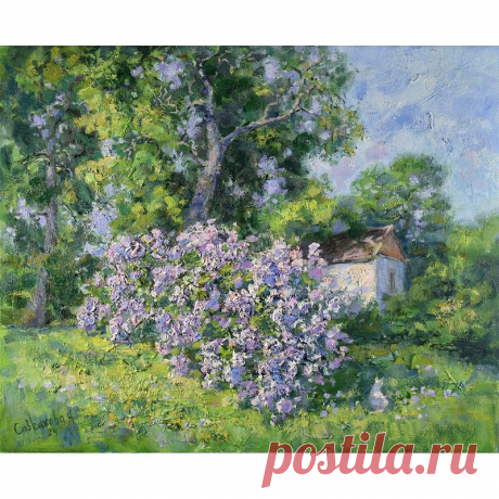 Lilac Painting Landscape House Trees Summer Nature Original Artwork - Shop ArtDivyaGallery Illustration, Painting & Calligraphy - Pinkoi Lilac Painting Landscape House Trees Summer Nature Original Artwork HAND ORIGINAL 16 x 20 inches (40 x 50 cm) oil on canvas