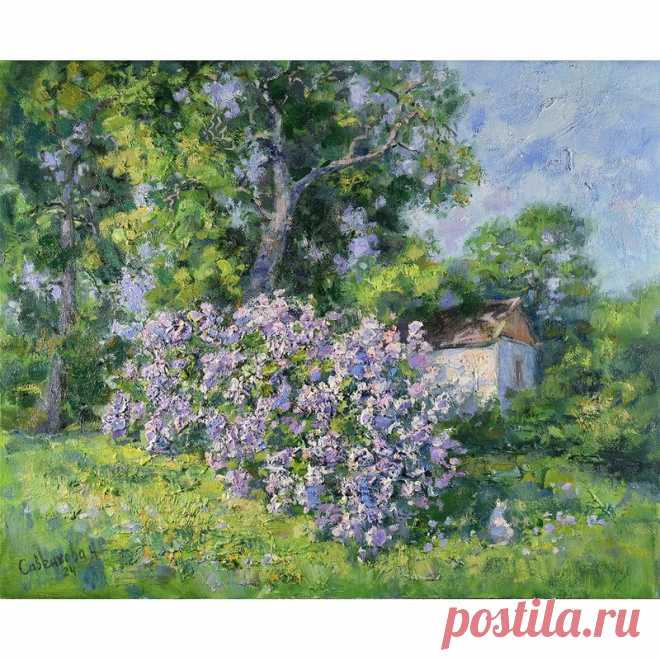 Lilac Painting Landscape House Trees Summer Nature Original Artwork - Shop ArtDivyaGallery Illustration, Painting & Calligraphy - Pinkoi Lilac Painting Landscape House Trees Summer Nature Original Artwork HAND ORIGINAL 16 x 20 inches (40 x 50 cm) oil on canvas