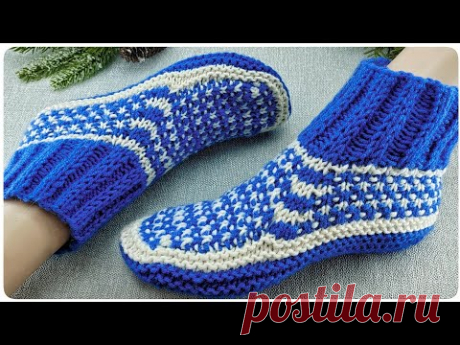 💥ЛЮБОЙ СМОЖЕТ СВЯЗАТЬ!!!💥Вязаные следки на двух спицах👌Подробный мастер класс