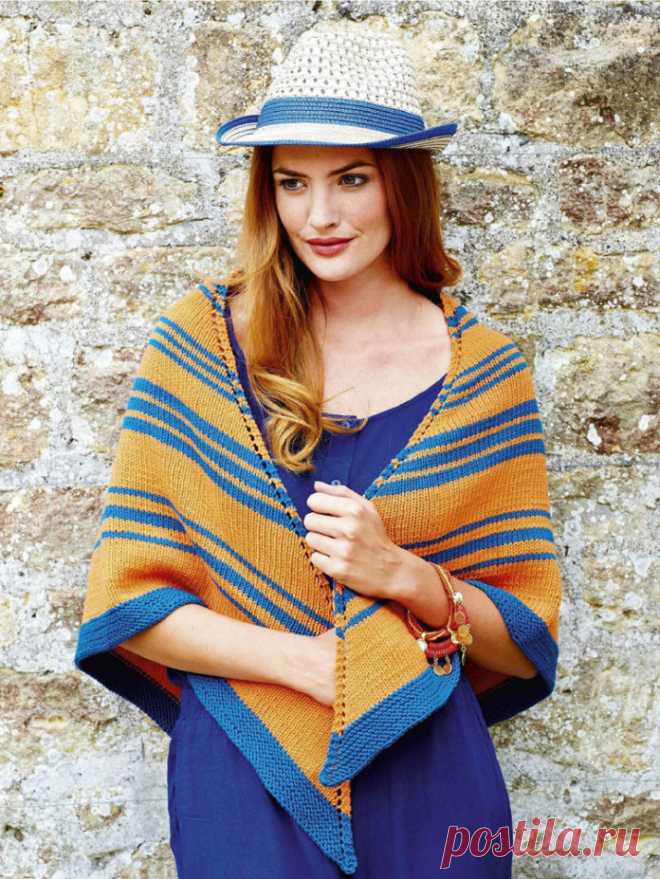 Яркий вязаный платок спицами в полоску - Портал рукоделия и моды
