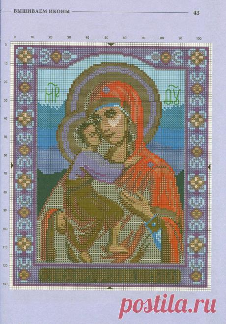 Образ Богородицы. Цветная схема для вышивки крестиком бисером