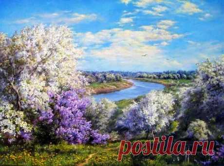 ༺🌸༻Художник Калиновская Екатерина
Ветер клонит дерева.
Пробивается трава,
Пробиваются слова,
Точно из-под спуда.
Хоть и девственна трава,
Да затасканы слова
Про земное чудо.
Всё воспето до клочка,
До зелёного сучка,
Что колеблем птахой.
Что слова? Молчком живи,
Словом Бога не гневи,
Вешний воздух ртом лови
Да тихонько ахай.

Лариса Миллер