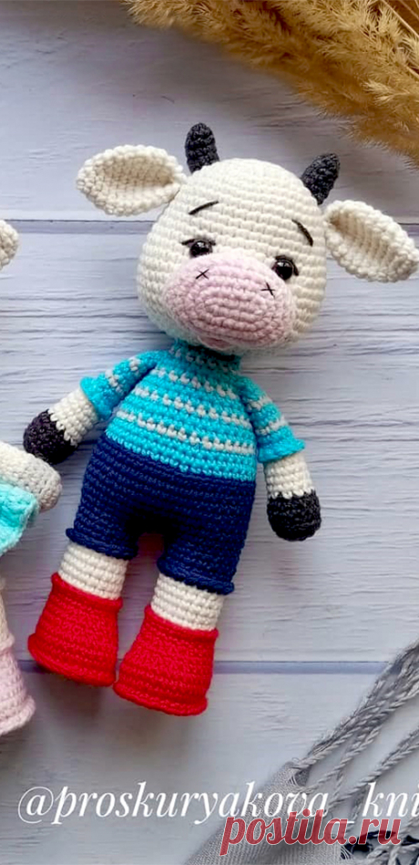 PDF Бычок Ярик и коровка Ариша крючком. FREE crochet pattern; Аmigurumi animal patterns. Амигуруми схемы и описания на русском. Вязаные игрушки и поделки своими руками #amimore - корова, коровка, телёнок, бык, бычок.