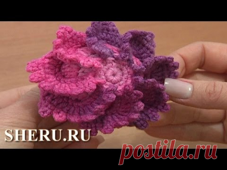 Crochet Flower Plate  Button Fastern Урок 4 часть 1 из 3 Объёмная вязаная крючком пуговица