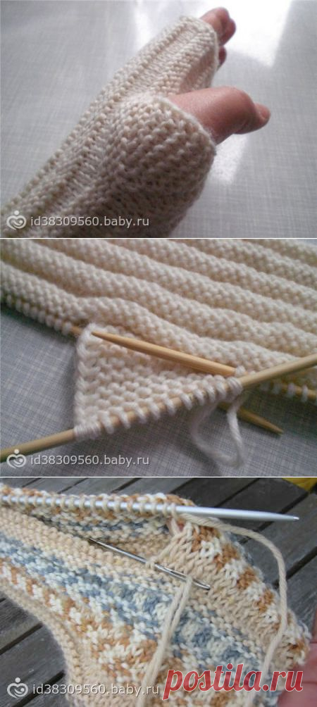 Вывязывание пальца в митенках укороченными рядами.