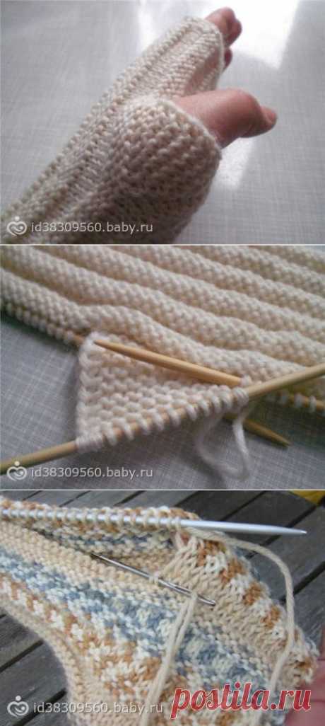 Вывязывание пальца в митенках укороченными рядами.
