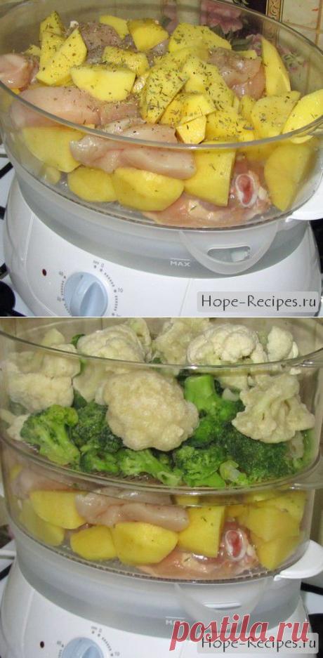 Курица в пароварке с брокколи, цветной капустой и картофелем © Кулинарный блог #Рецепты Надежды