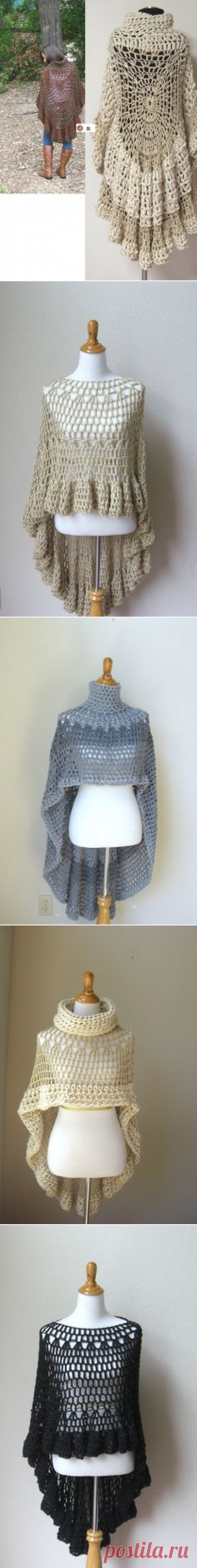 BROWN PONCHO BOHO Chic Crochet Bohemian Yoga Poncho Shawl Capelet Turtleneck Knit Trendy // Chic Fashion // Boho Circle Vest Original Design.Только идеи.