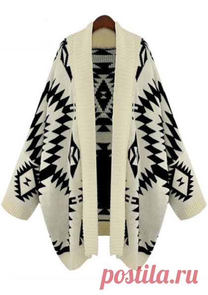 Apricot Batwing Long Sleeve Geometric Cardigan Sweater - Sheinside.com