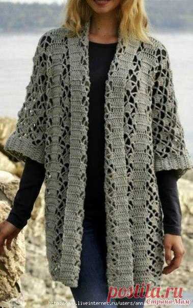 АЖУРНЫЙ КАРДИГАН
Материалы
Пряжа DROPS MERINO EXTRA FINE (состав: 100% шерсть, 50 г/105 м) 11-13-14-15-16-18 мотков, крючок 5 мм

Плотность вязания
14 ст. с/2н = квадрат 10 см
А.2 = 7.5 см
Спинка Набрать 83-87-93-101-111-121 возд. п. и вязать по схеме А.1 на первых 8-ми возд. п.
Примечание: начать следует с 3-х возд. п. вместо 1 ст. с/2н.
Продолжить по схеме А.2 на след. 12-12-12-12-24-24 возд. п.,
далее по схеме А.3 на след. 5-ти возд. п., вязать по 1 ст. с/2н в каждую из...