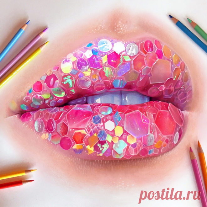 Morgan Davidson Illustration Colored pencil drawing of some cool lips to warm up for a new original illustration!