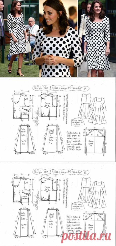 Выкройка шелкового платья в горох с укороченным рукавом.Размер 36-56(евро) (Шитье и крой) | Журнал Вдохновение Рукодельницы