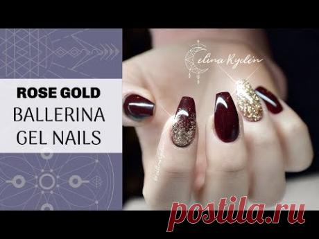 TUTORIAL | EASY RED AND ROSE GOLD GLITTER | BALLERINA/COFFIN GEL NAILS