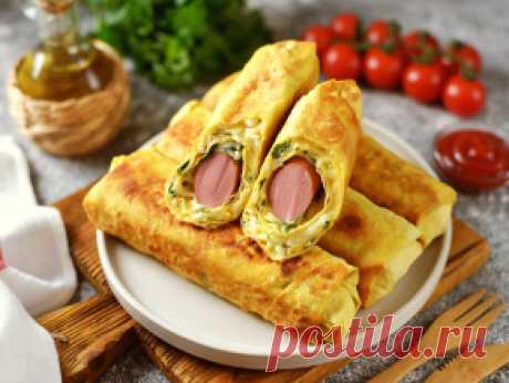 Ленивые пирожки из лаваша с сосиской, яйцом и сыром