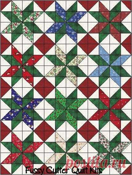 Scrappy Christmas Red Green Patchwork Fabrics Easy Pre-Cut Star Quilt Blocks Top Kit