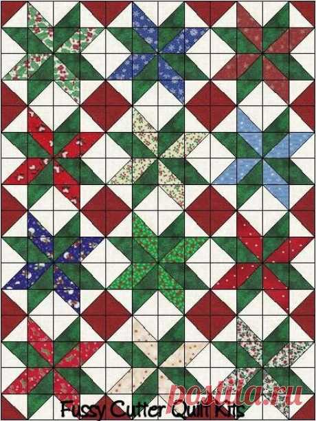 Scrappy Christmas Red Green Patchwork Fabrics Easy Pre-Cut Star Quilt Blocks Top Kit