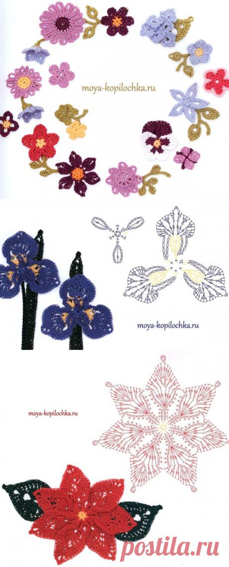 Вязаные цветы. 100 цветочных мотивов для вязания крючком со схемами.