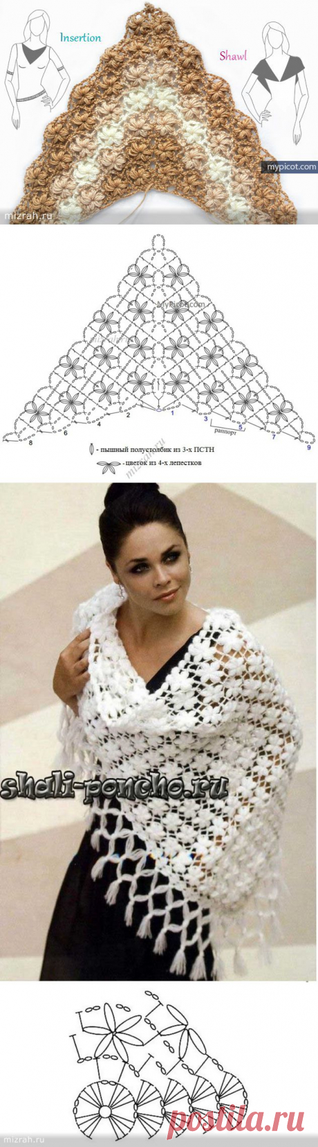 Шаль крючком объемными цветочками
