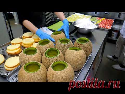 Удивительный мастер дынного торта, который строит слой за слоем / Корейская уличная еда