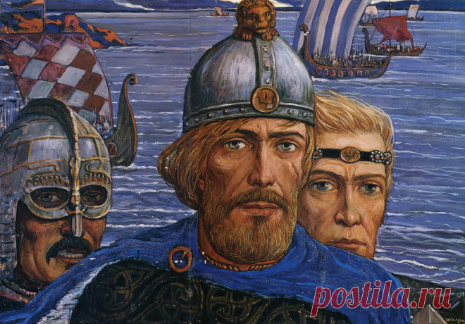 Илья Глазунов. Внуки Гостомысла: Рюрик, Трувор, Синеус. Ilya Glazunov. Grandsons of Gostomysl: Rurik, Truvor, and Sineus. Шедевры русской живописи | Русские художники. Russian Artists