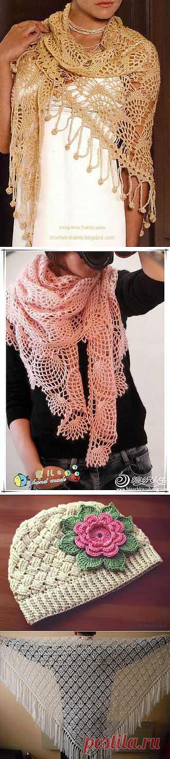 Шали, шарфы, шапочки крючком. Подборка 26.