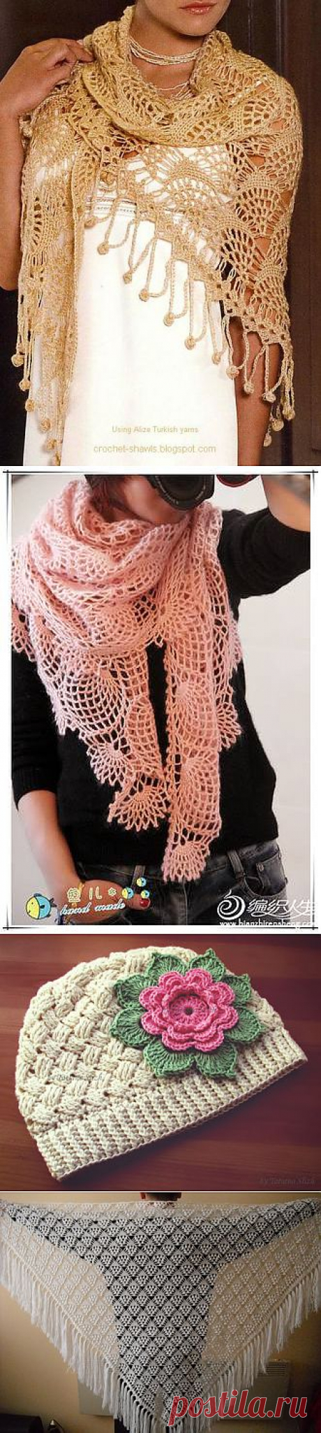 Шали, шарфы, шапочки крючком. Подборка 26.