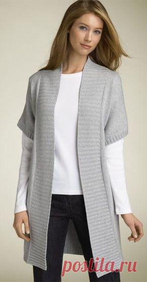 açık gri önü lastikli uzun bayan örgü yelek modeli