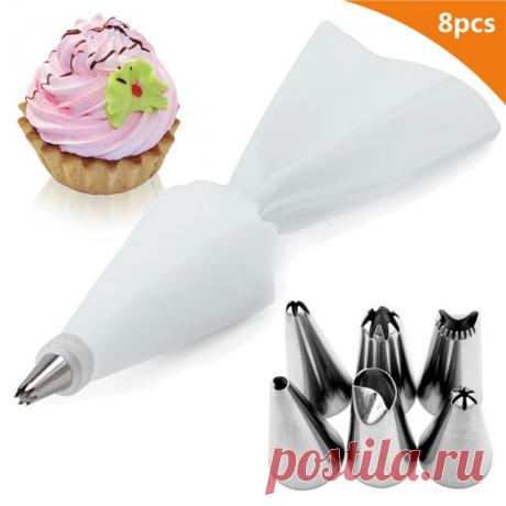8 шт./пакет силиконовый кондитерский мешок для обледенения кремом + 6 инструментов из нержавеющей стали насадка для декорирования торта насадки для украшения тортов «сделай сам» помадка, кондитерские изделия | Дом и сад | АлиЭкспресс
