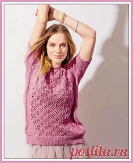 Пуловер с короткими рукавами спицами