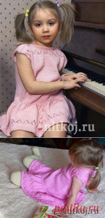 Детское платье спицами с ажурной отделкой » Ниткой - вязаные вещи для вашего дома, вязание крючком, вязание спицами, схемы вязания