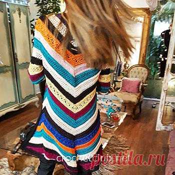 Вязаный кардиган в полоску - Вязание Крючком. Блог Настика