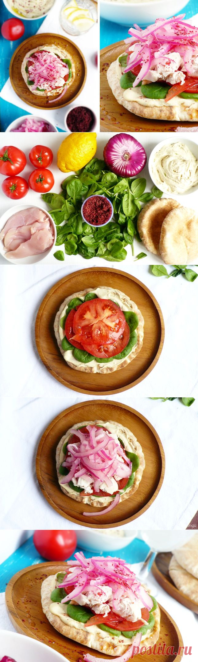 Классика мировой кулинарии и немного домашней стряпни - Пита с хумусом, курицей и нежным луком