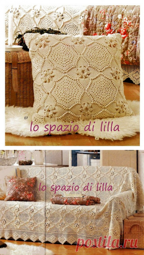 Покрывало и подушка красивыми мотивами. Схема
