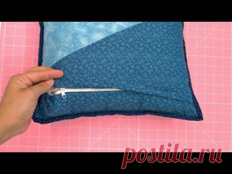 Застежка молния в лоскутной подушке. Самый простой способ.