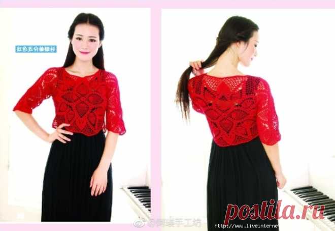 КРАСНЫЙ АЖУРНЫЙ ДЖЕМПЕР - МЕДУЗА. КРЮЧОК