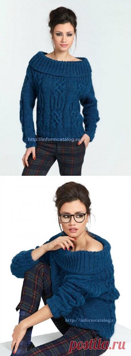 Синий Пуловер с Косами | Ниточка