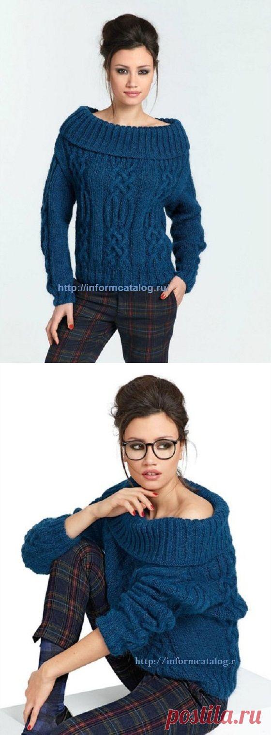 Синий Пуловер с Косами | Ниточка