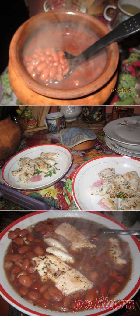 Фасолевый  в глиняном горшочке из духовки.