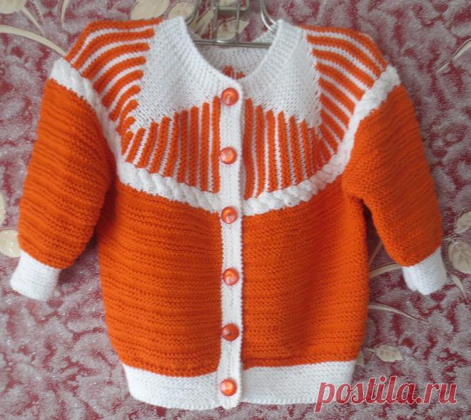 Кофточка для правнучки Кофточка связана из ниточек GAZZAL baby cotton 40%акрил 60%хлопок 50г/165м