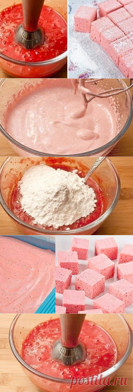 Рахат-лукум из замороженной клубники :Как приготовить рахат-лукум
Для приготовления возьмем:

Ягоды замороженной клубники — 200 гр.
Желатин пищевой — 15 гр.
Сахарная пудра — 150 гр.
Сок половинки лимона.
Ягоды вынимаем из морозилки,