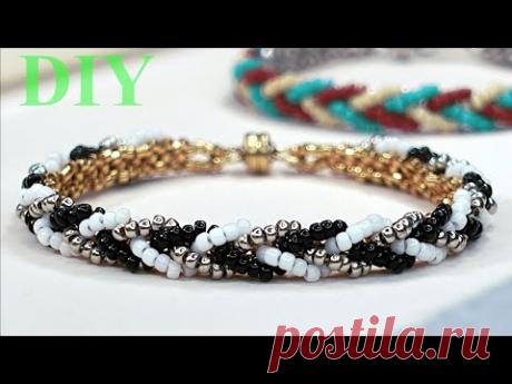 【DIY】Pattern of 3 Strand Braid Bracelet Beading Tutorial ビーズで三つ編み模様のブレスレットの作り方 串珠手作三股辫花型手链教程