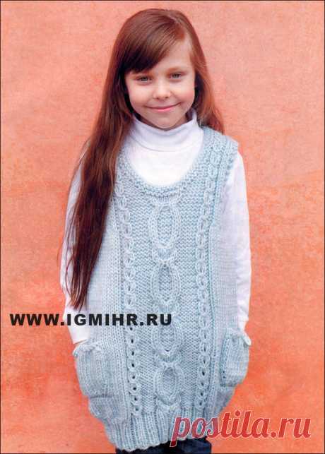 Голубая туника с карманами для девочки 4-9 лет, от финских дизайнеров.
