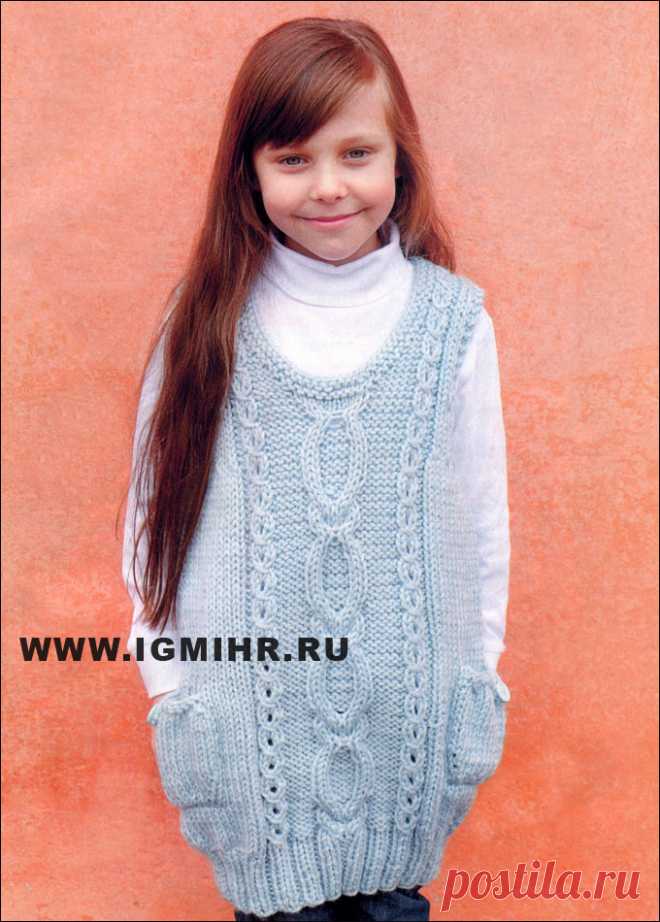 Голубая туника с карманами для девочки 4-9 лет, от финских дизайнеров.